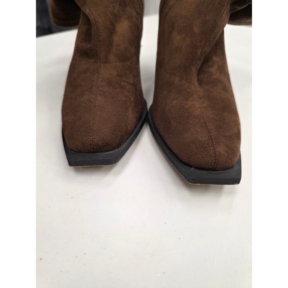 Gabrielle Union Brown Suede Square Toe Block Heel Ankle Boots Women's Size 9 - Picture 3 of 8
